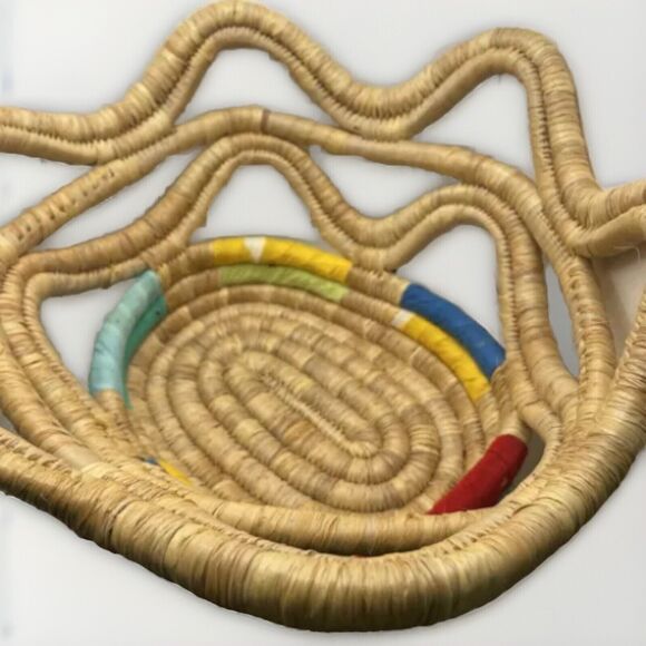 African Woven Basket Star Shaped Handles Colorful Rainbow Multicolor Boho Decor - Picture 3 of 10